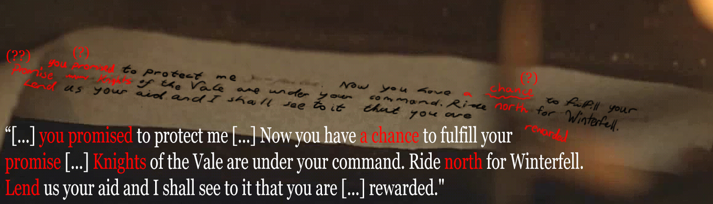 La lettre de Sansa à Littlefinger