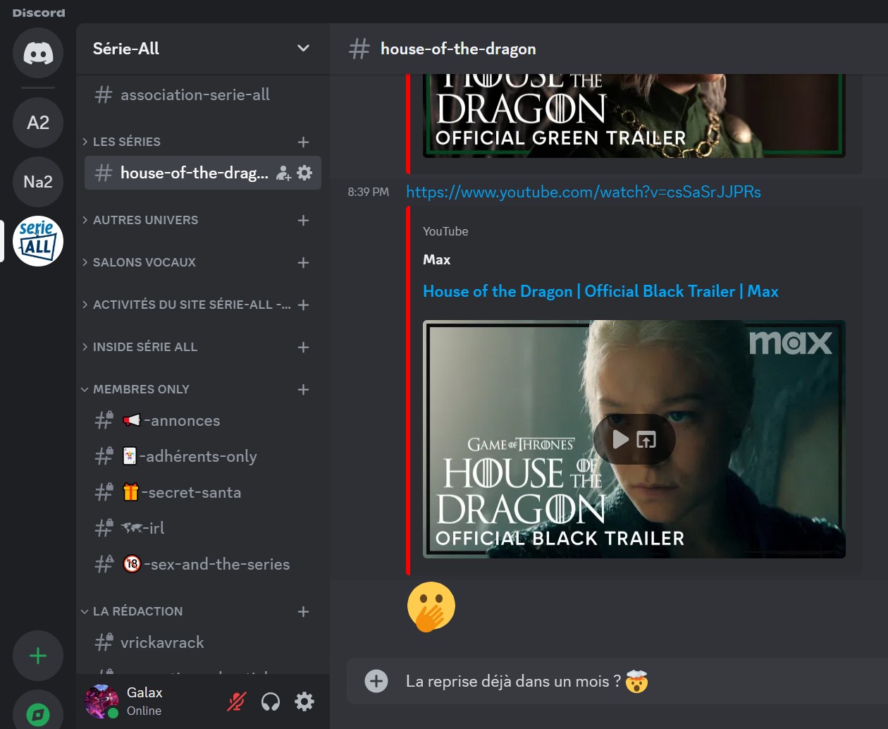 Un aperçu du salon discord Série-All