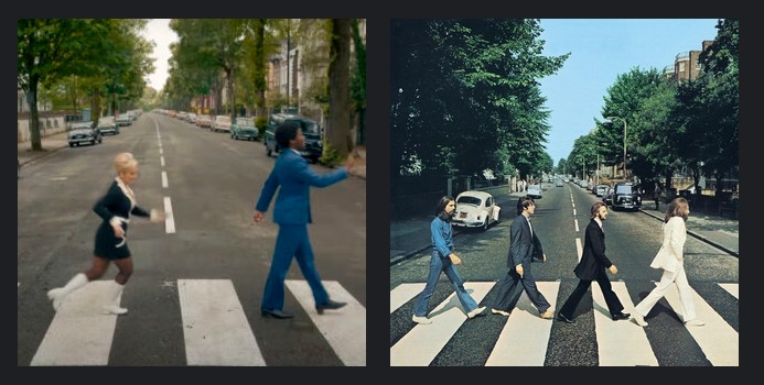 Comparaison couverture album Abbey Road et plan de l'épisode