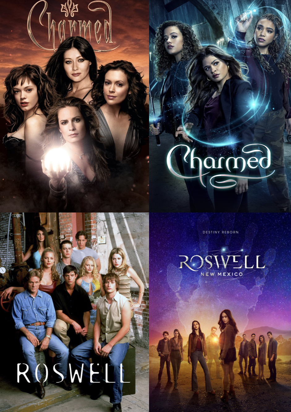 À gauche les Charmed et Roswell du début des années 2000, à droite leurs reboots.